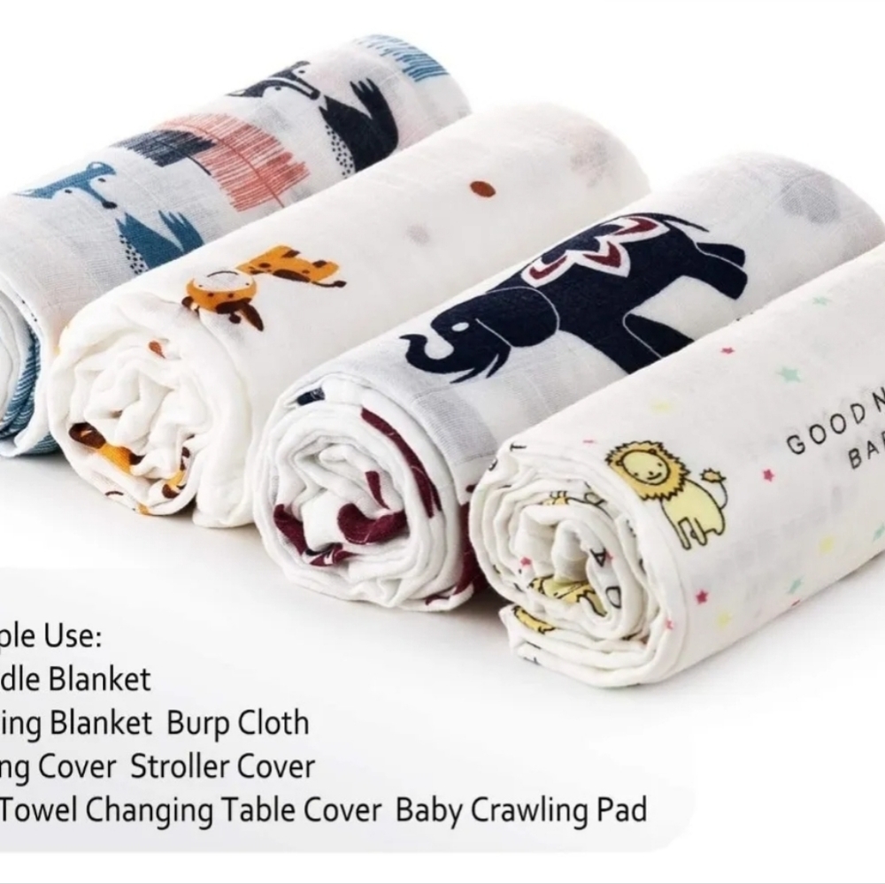 Baby Bamboo Muslin Swaddle Blanket, Elephants, 47"x47" blanket , stroller cover - Picture 3 of 5